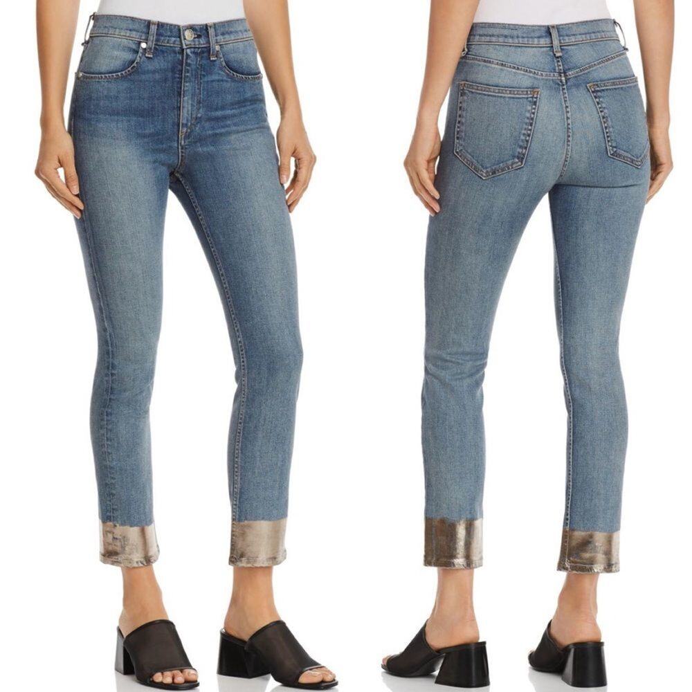 Rag & Bone Metallic Hem Ankle Bilbury Cigarette Leg Jeans Size 25